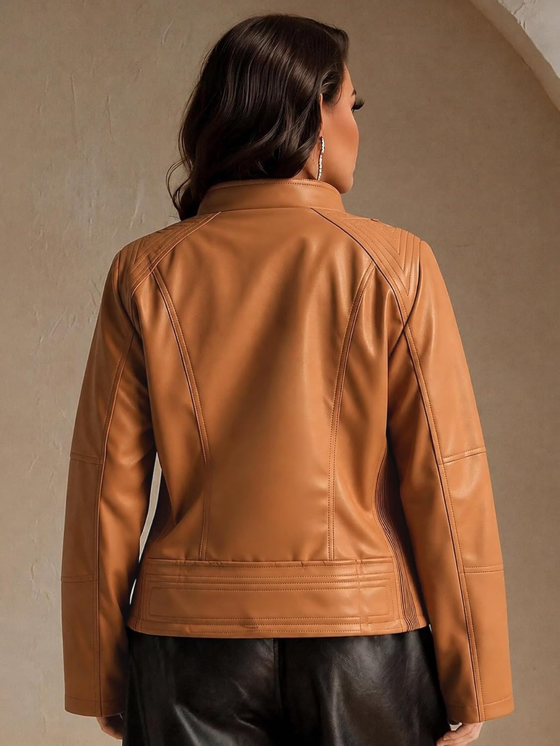 image:imageWomens Plus Size Faux Leather Zip Up Moto Jacket Fashion Coats 1X5XBrown Pu Leather