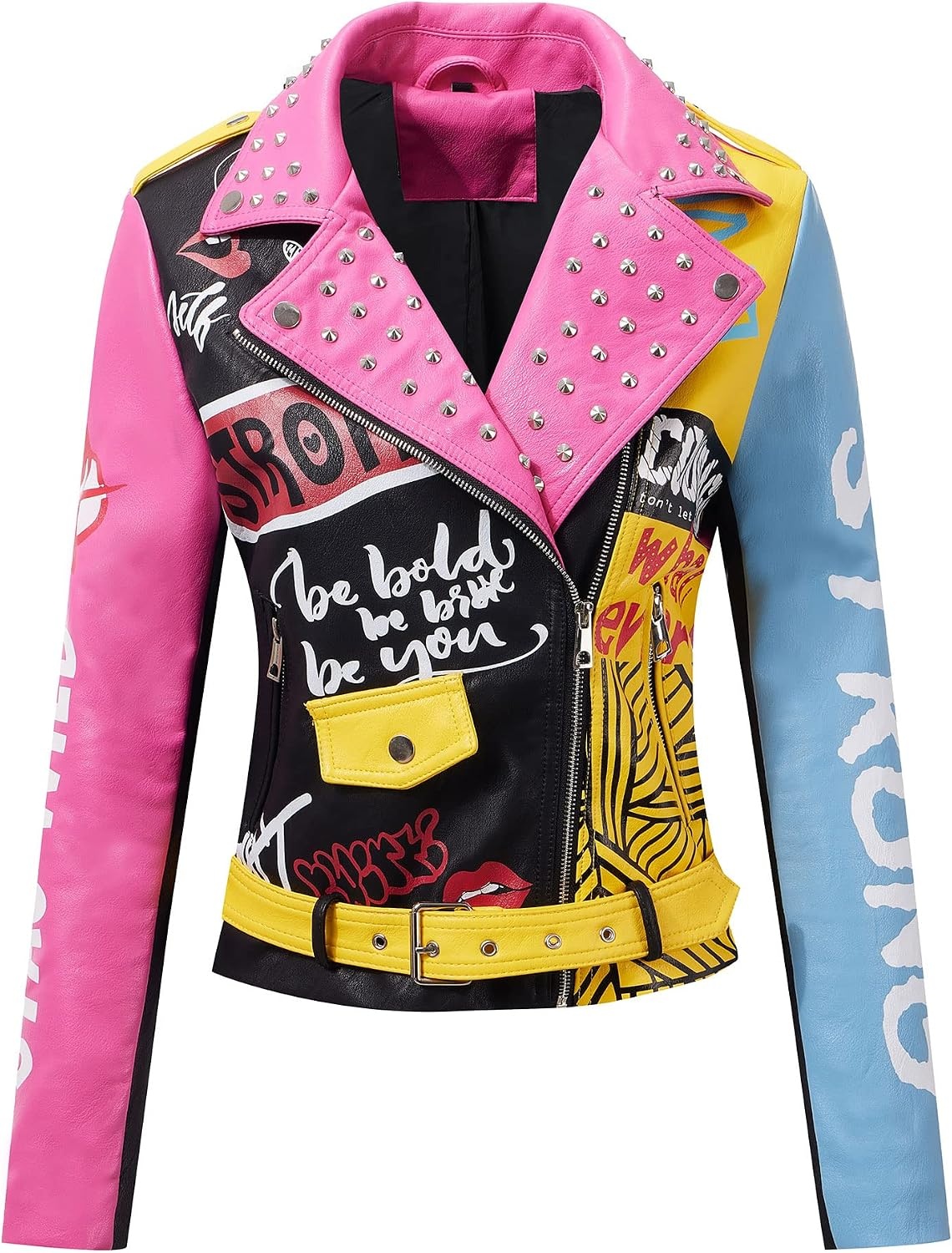 image:imageWomens Plus Size Faux Leather Zip Up Moto Jacket Fashion Coats 1X5XPink