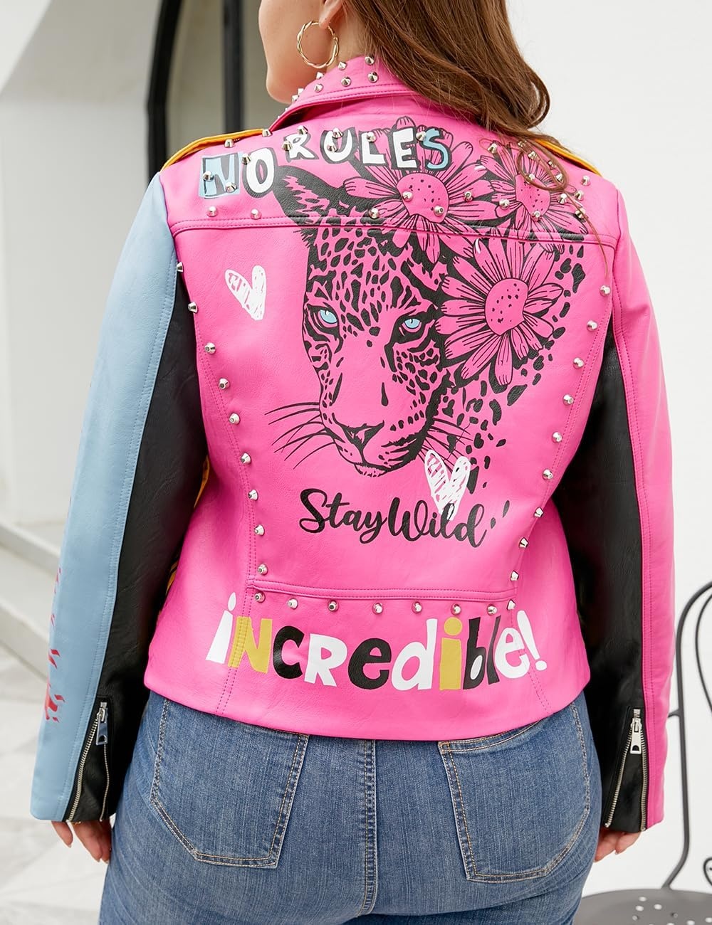 image:imageWomens Plus Size Faux Leather Zip Up Moto Jacket Fashion Coats 1X5XPink