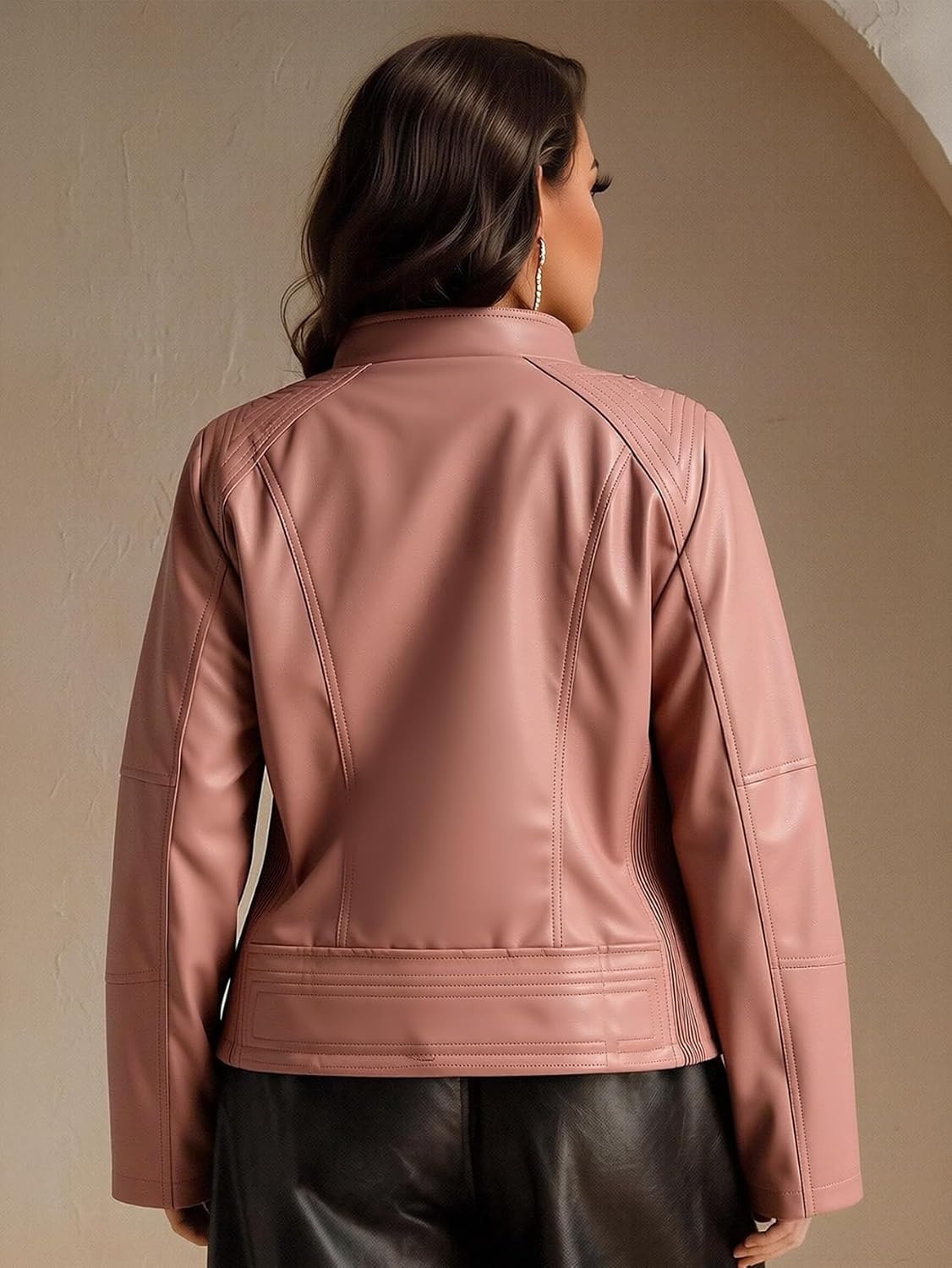 image:imageWomens Plus Size Faux Leather Zip Up Moto Jacket Fashion Coats 1X5XPink Pu Leather