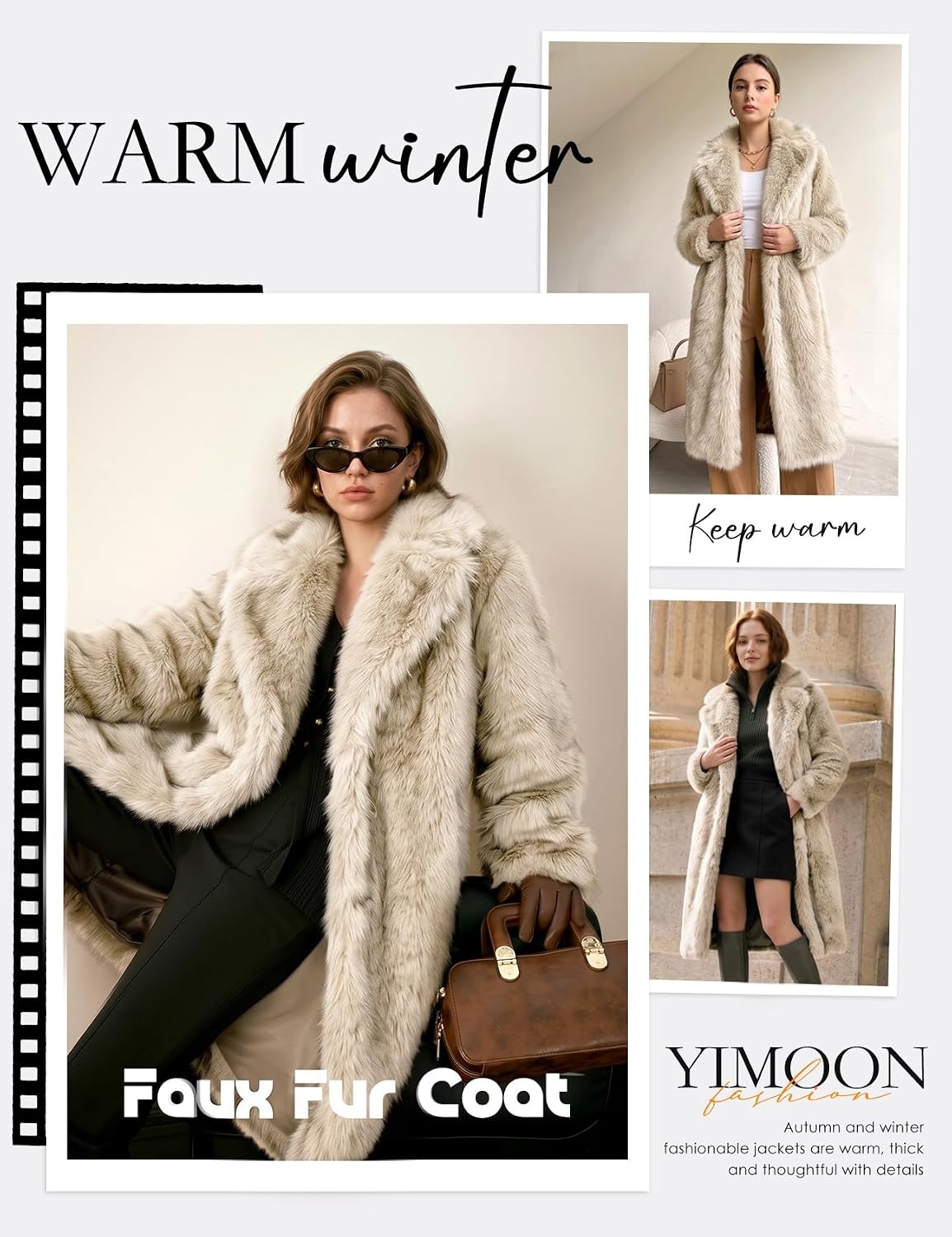 image:imageYimoon Womens Faux Fur Coat Long Fluffy Lapel Furry Jacket Winter Warm CoatBeige