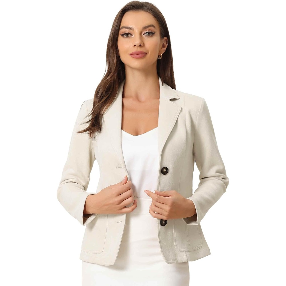 image:imageAllegra K Faux Suede Blazer for Women Lapel Collar Button Front JacketBeige