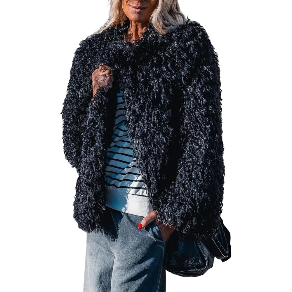 image:imageAoang Womens Faux Fur Jacket Cropped Fleece Warm Outerwear Winter CoatBlack