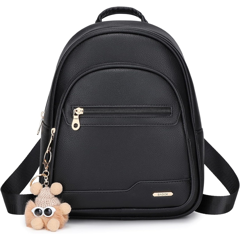 image:imageBAGOK Mini Leather Backpack Purse for Women Small Backpack Purse with Cartoon Charm Cute Fashion Bag for GirlsAblack
