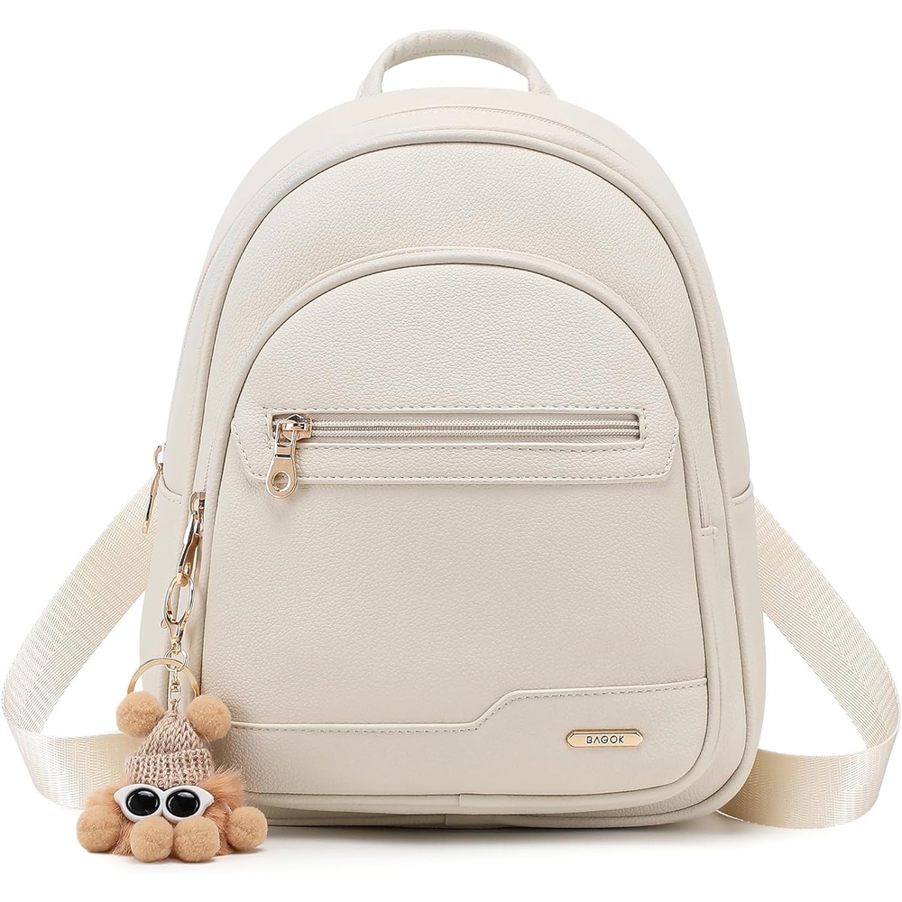 image:imageBAGOK Mini Leather Backpack Purse for Women Small Backpack Purse with Cartoon Charm Cute Fashion Bag for GirlsAoff White