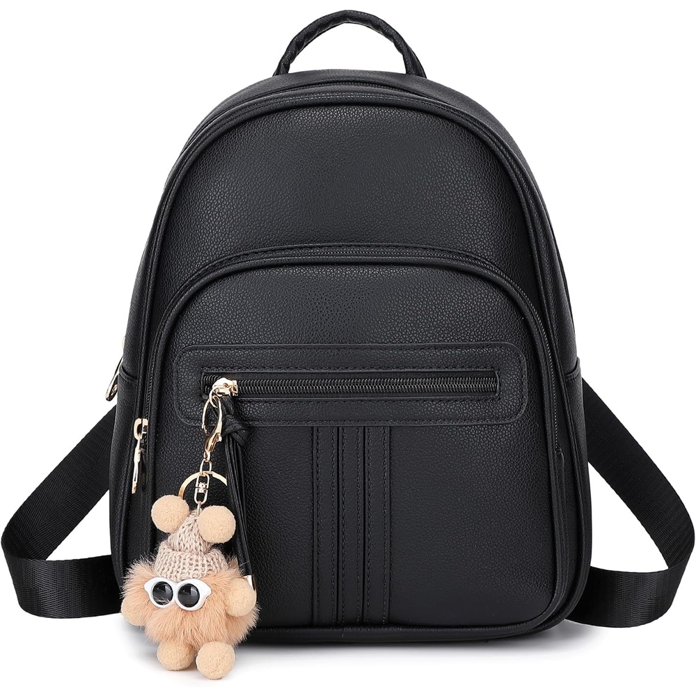 image:imageBAGOK Mini Leather Backpack Purse for Women Small Backpack Purse with Cartoon Charm Cute Fashion Bag for GirlsBblack