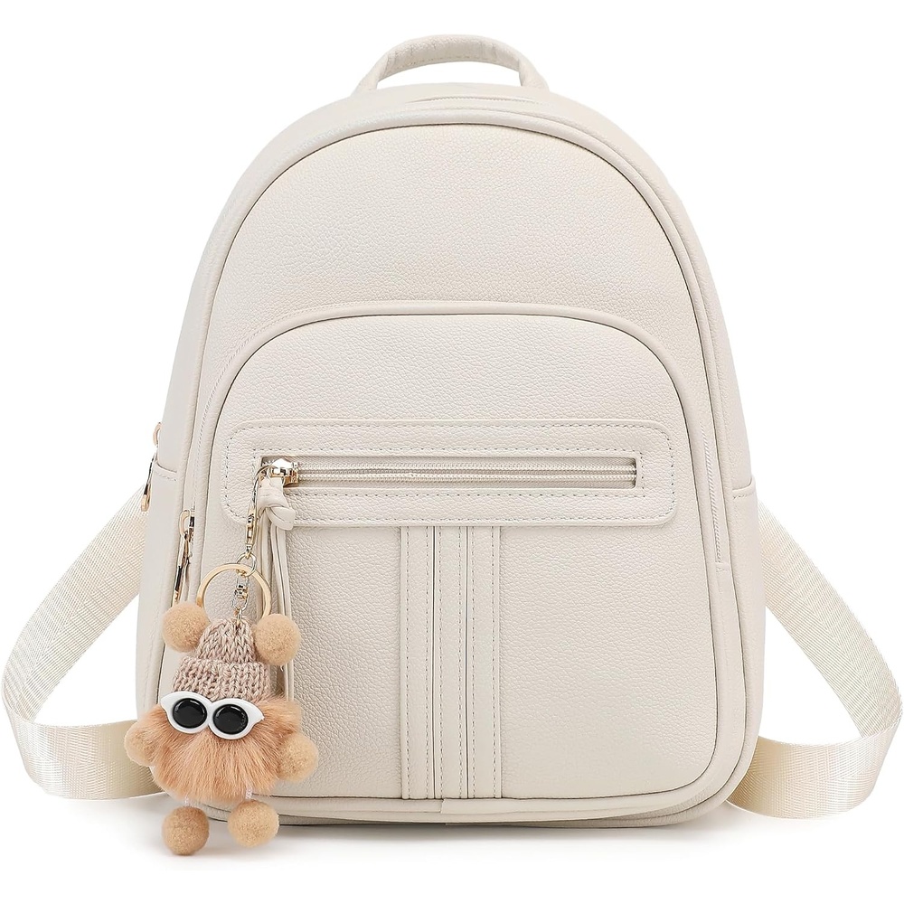 image:imageBAGOK Mini Leather Backpack Purse for Women Small Backpack Purse with Cartoon Charm Cute Fashion Bag for GirlsBoff White