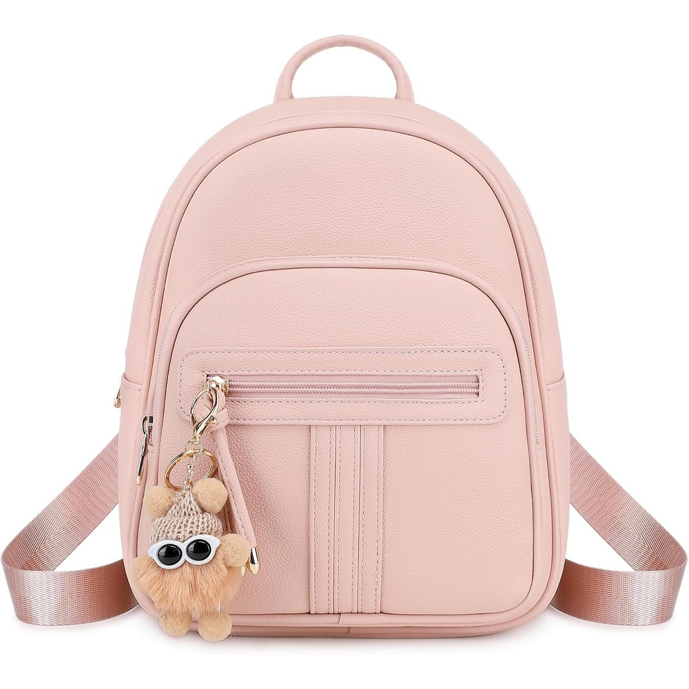 image:imageBAGOK Mini Leather Backpack Purse for Women Small Backpack Purse with Cartoon Charm Cute Fashion Bag for GirlsBpink