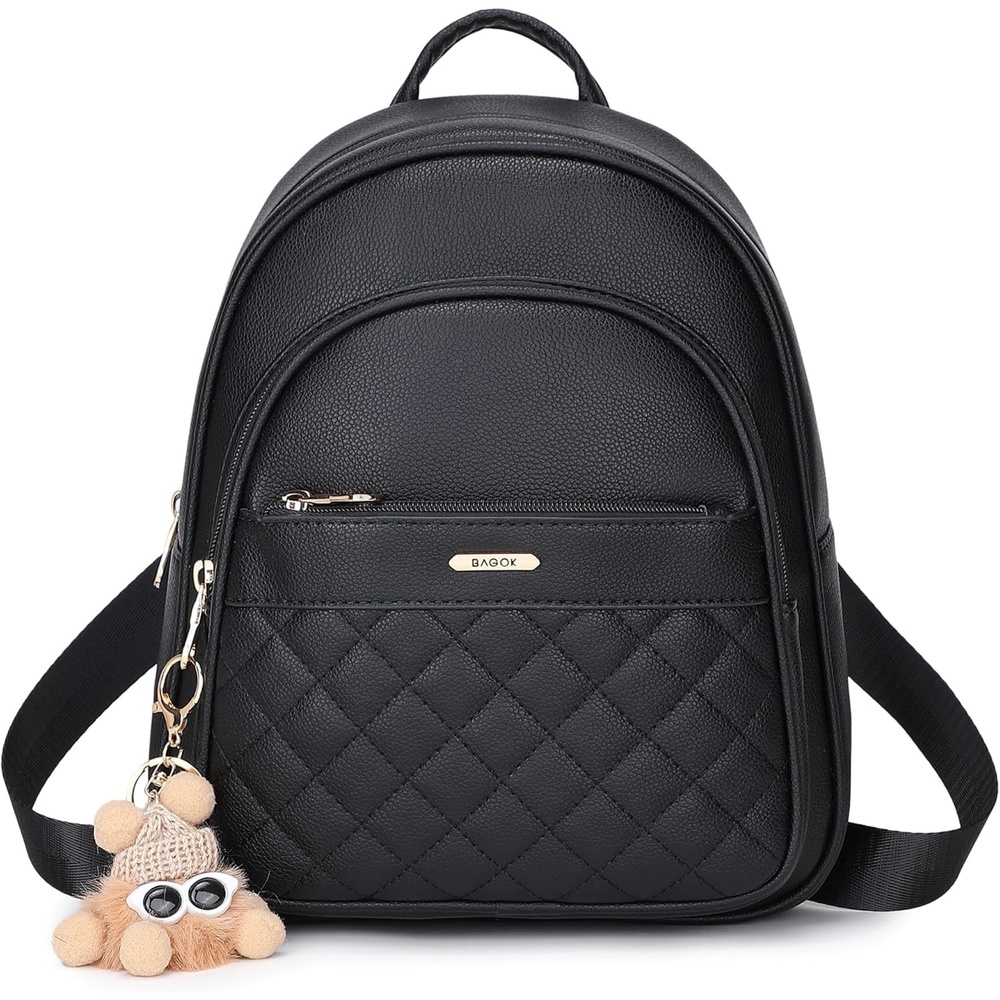 image:imageBAGOK Mini Leather Backpack Purse for Women Small Backpack Purse with Cartoon Charm Cute Fashion Bag for GirlsCblack
