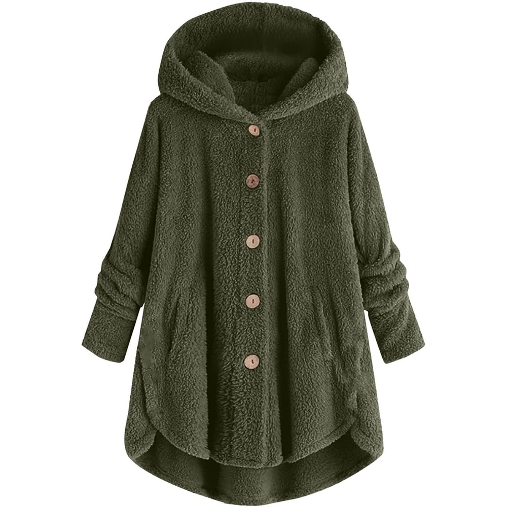 image:imageBeessbest Women Fleece Jacket Button Down Sherpa Hooded CoatArmy Green