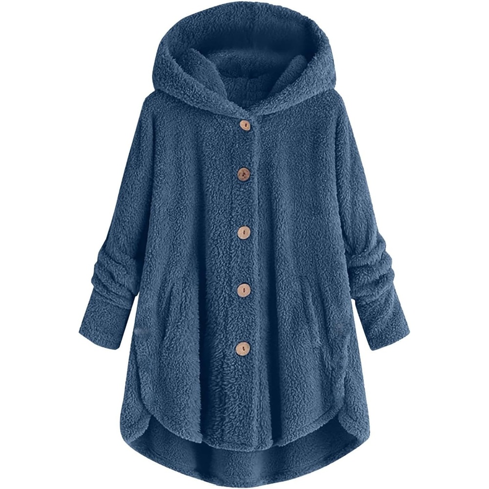 image:imageBeessbest Women Fleece Jacket Button Down Sherpa Hooded CoatBlue