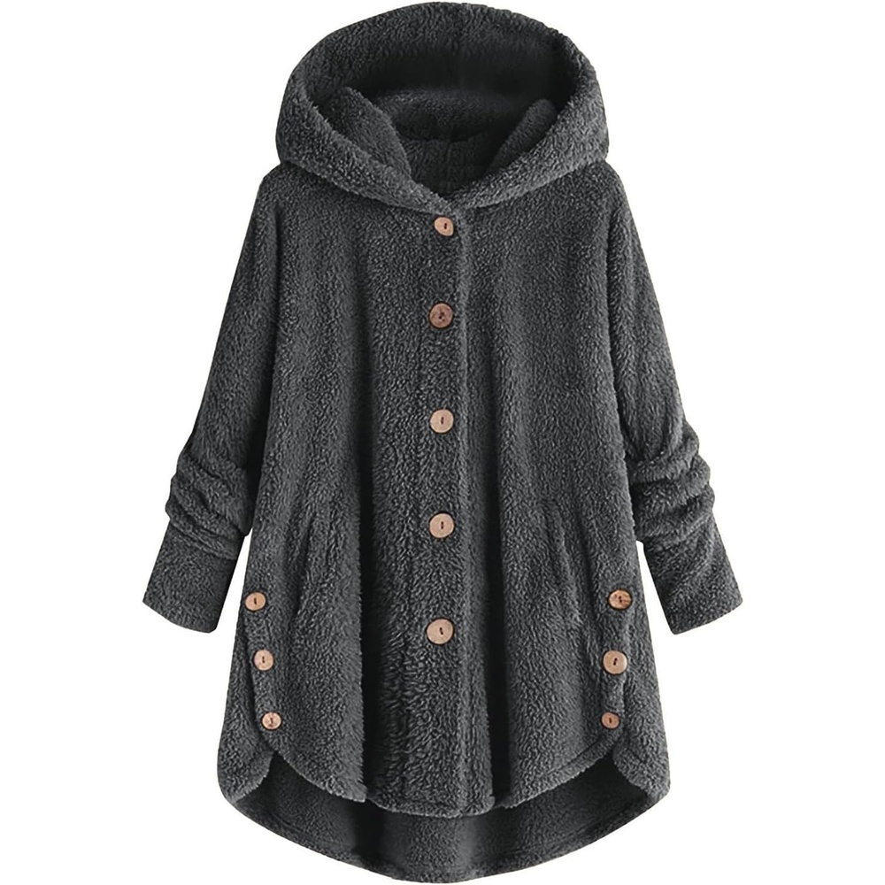 image:imageBeessbest Women Fleece Jacket Button Down Sherpa Hooded CoatDark Gray