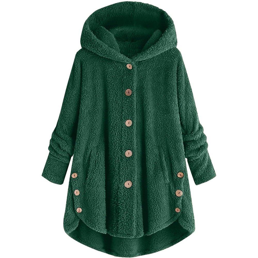 image:imageBeessbest Women Fleece Jacket Button Down Sherpa Hooded CoatGreen