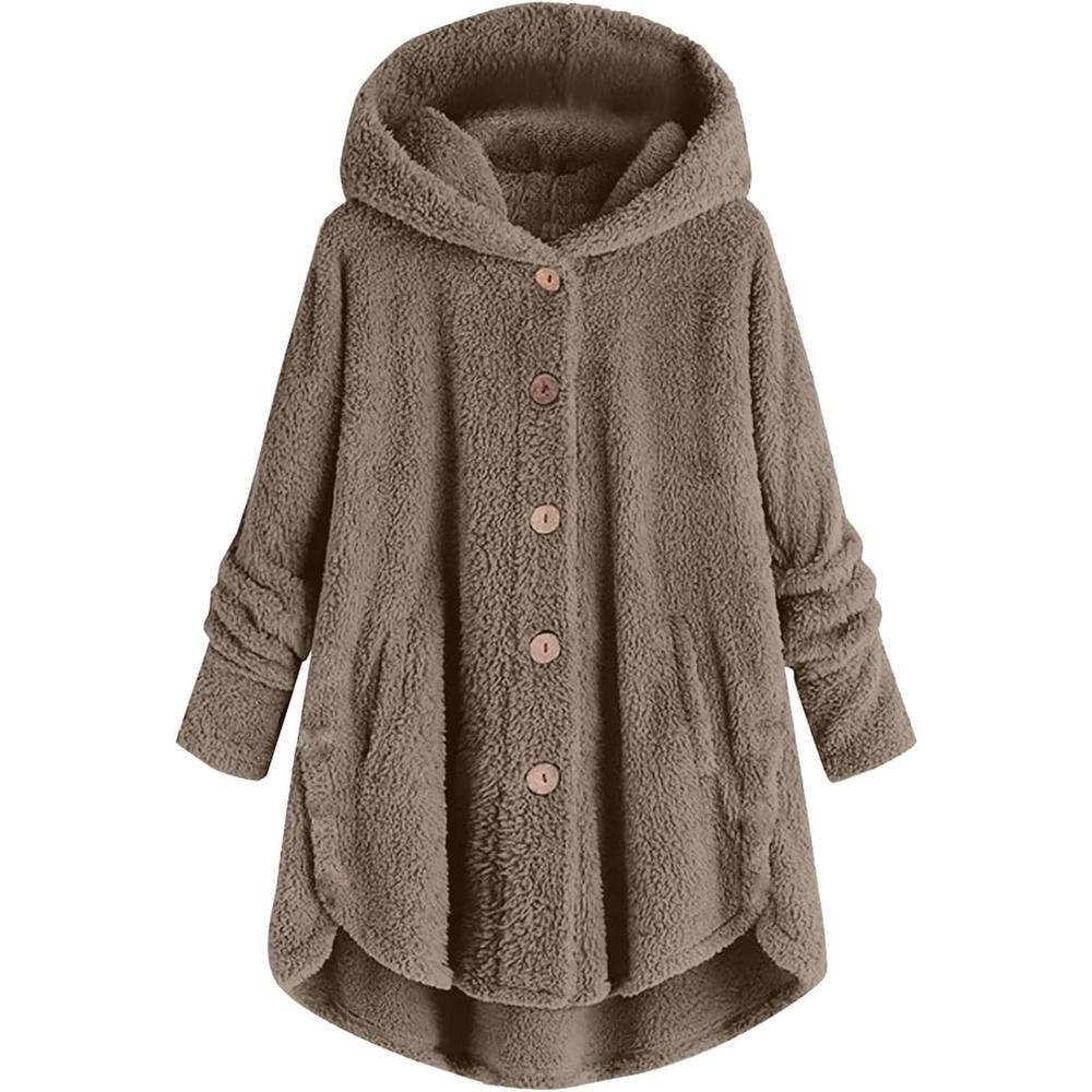 image:imageBeessbest Women Fleece Jacket Button Down Sherpa Hooded CoatKhaki