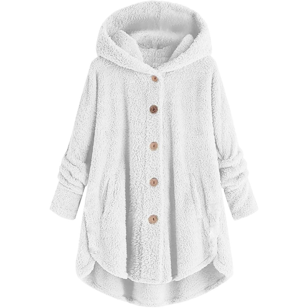image:imageBeessbest Women Fleece Jacket Button Down Sherpa Hooded CoatWhite