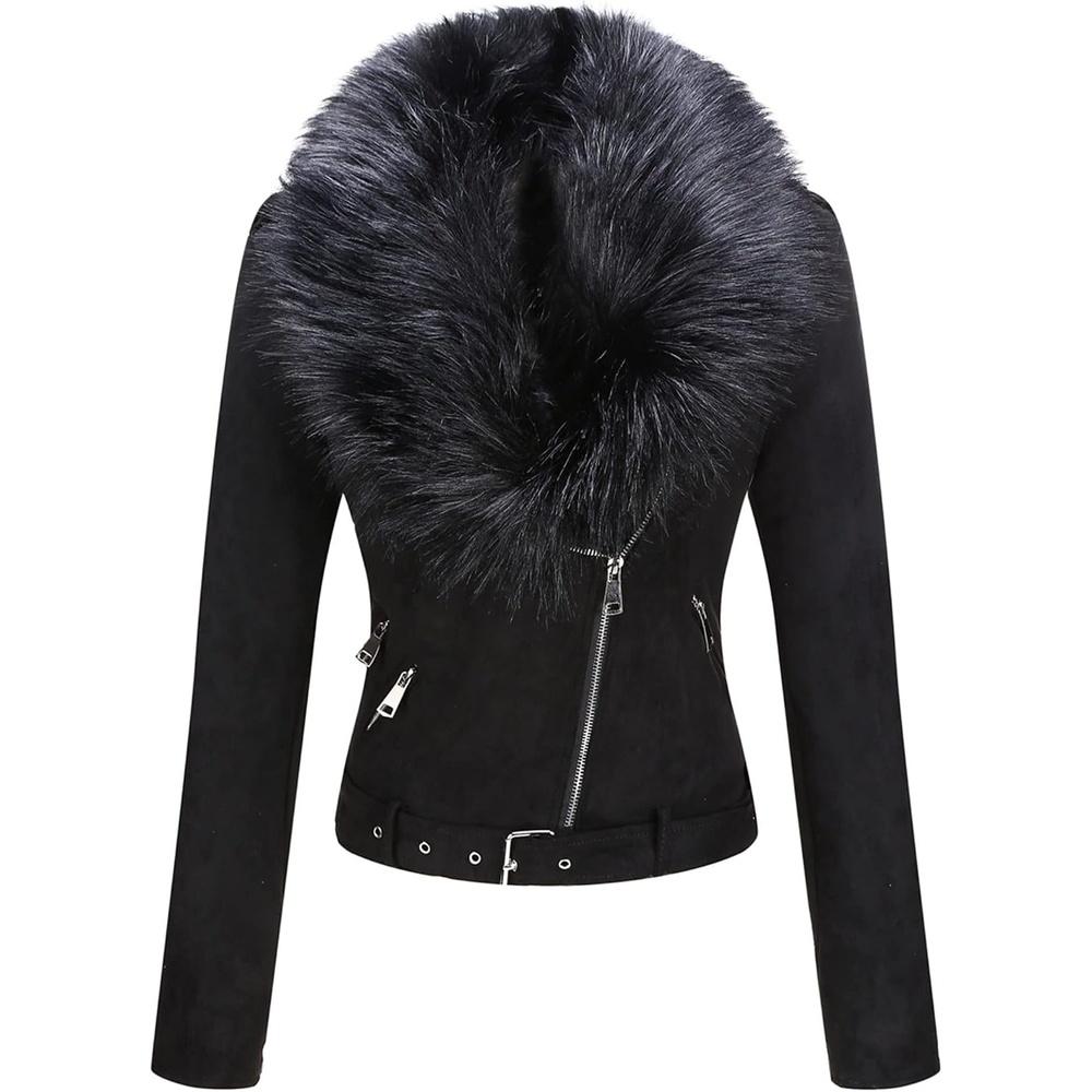 image:imageBellivera Women Faux Suede Jacket Moto Biker SherpaLined CoatBlack