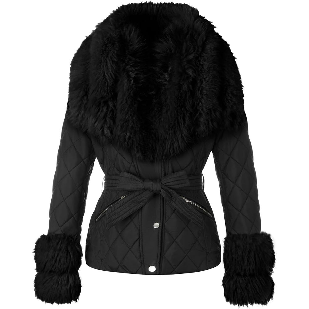 image:imageBellivera Women Faux Suede Jacket Moto Biker SherpaLined CoatBlack Removable Fur Collar