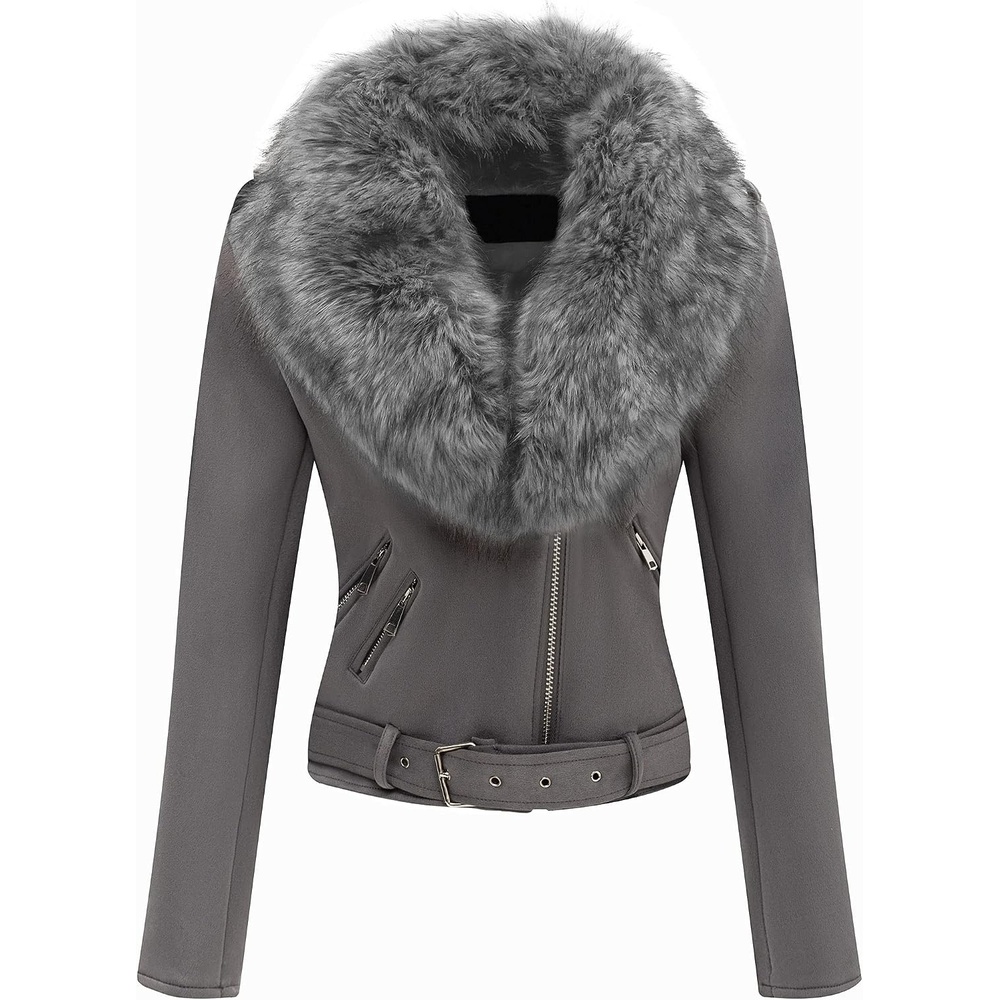 image:imageBellivera Women Faux Suede Jacket Moto Biker SherpaLined CoatGrey