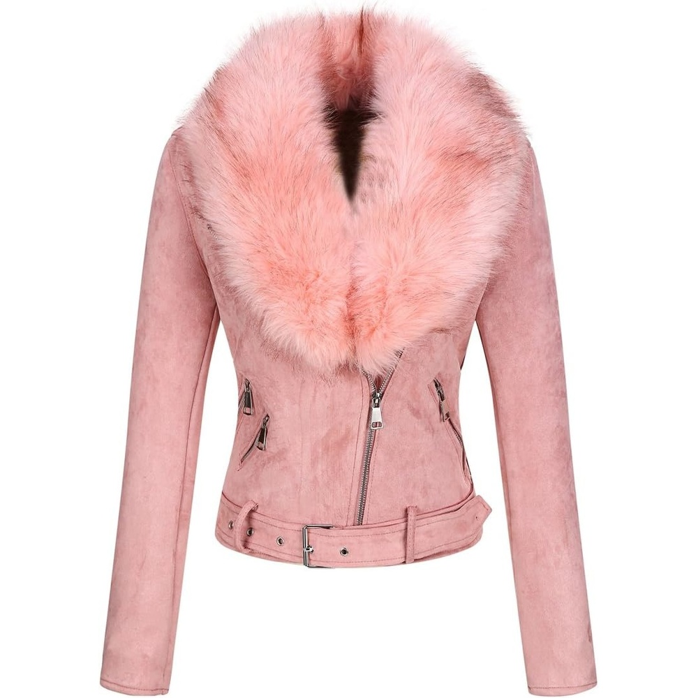 image:imageBellivera Women Faux Suede Jacket Moto Biker SherpaLined CoatPink