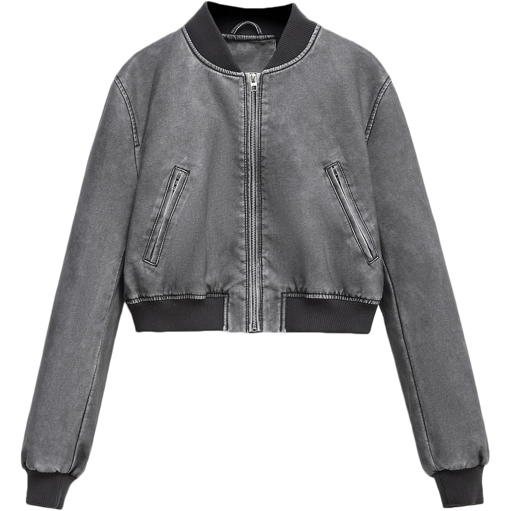 image:imageLY VAREY LIN Womens Faux Leather Varsity Jacket Biker Baseball Streetwear Casual Coat2374grey