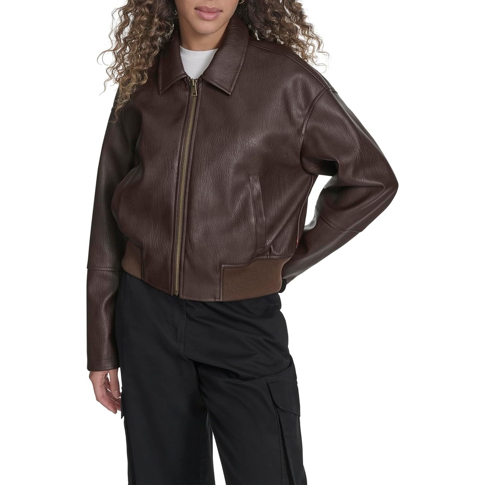image:imageLevis Womens Faux Leather Bomber With Laydown CollarDark Brown