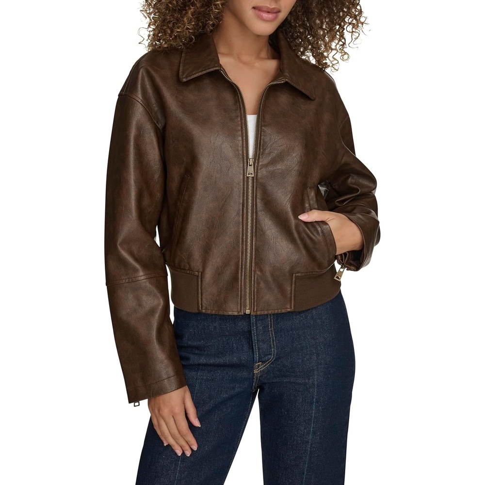 image:imageLevis Womens Faux Leather Bomber With Laydown CollarSaddle