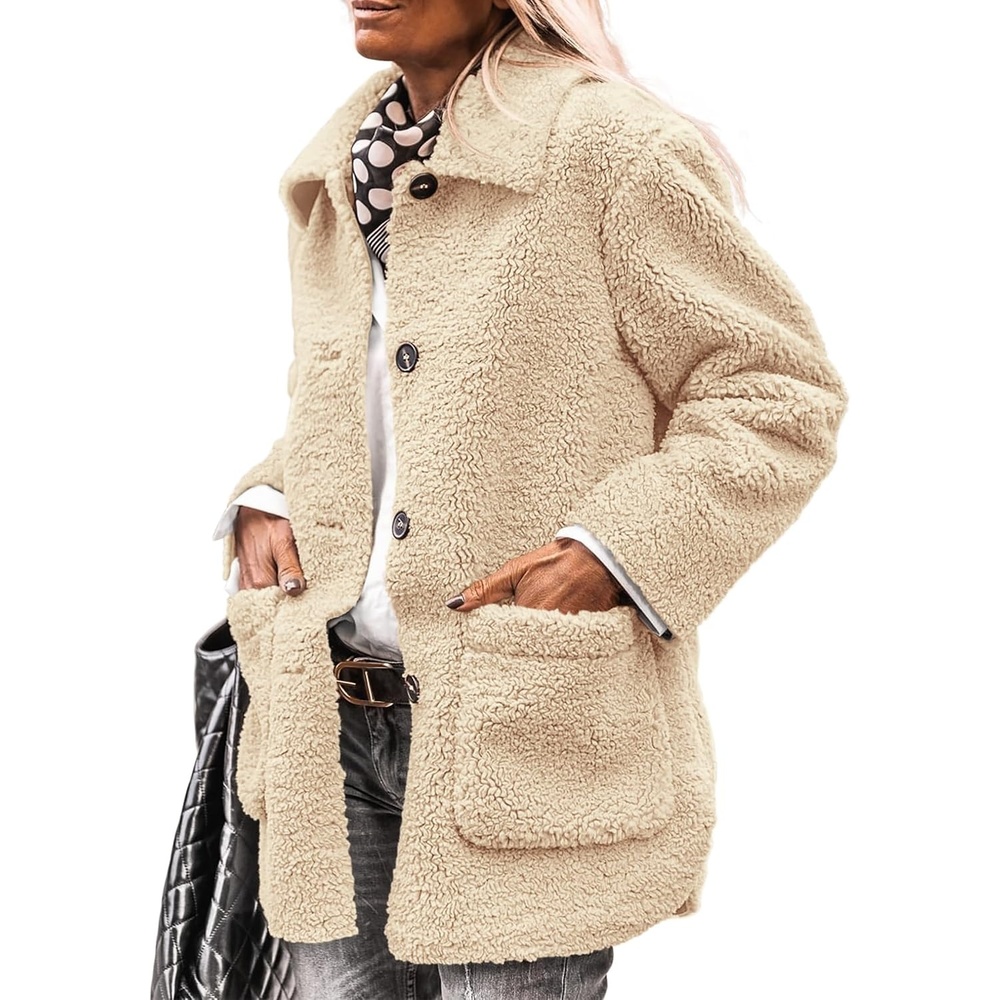 image:imagePRETTYGARDEN Womens Fleece Sherpa Coats Winter OutfitsBeige