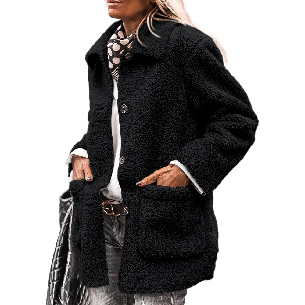 image:imagePRETTYGARDEN Womens Fleece Sherpa Coats Winter OutfitsBlack