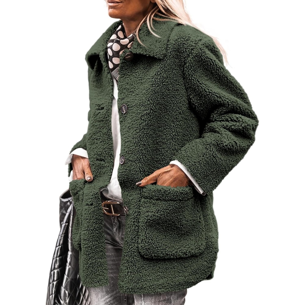 image:imagePRETTYGARDEN Womens Fleece Sherpa Coats Winter OutfitsDark Army Green