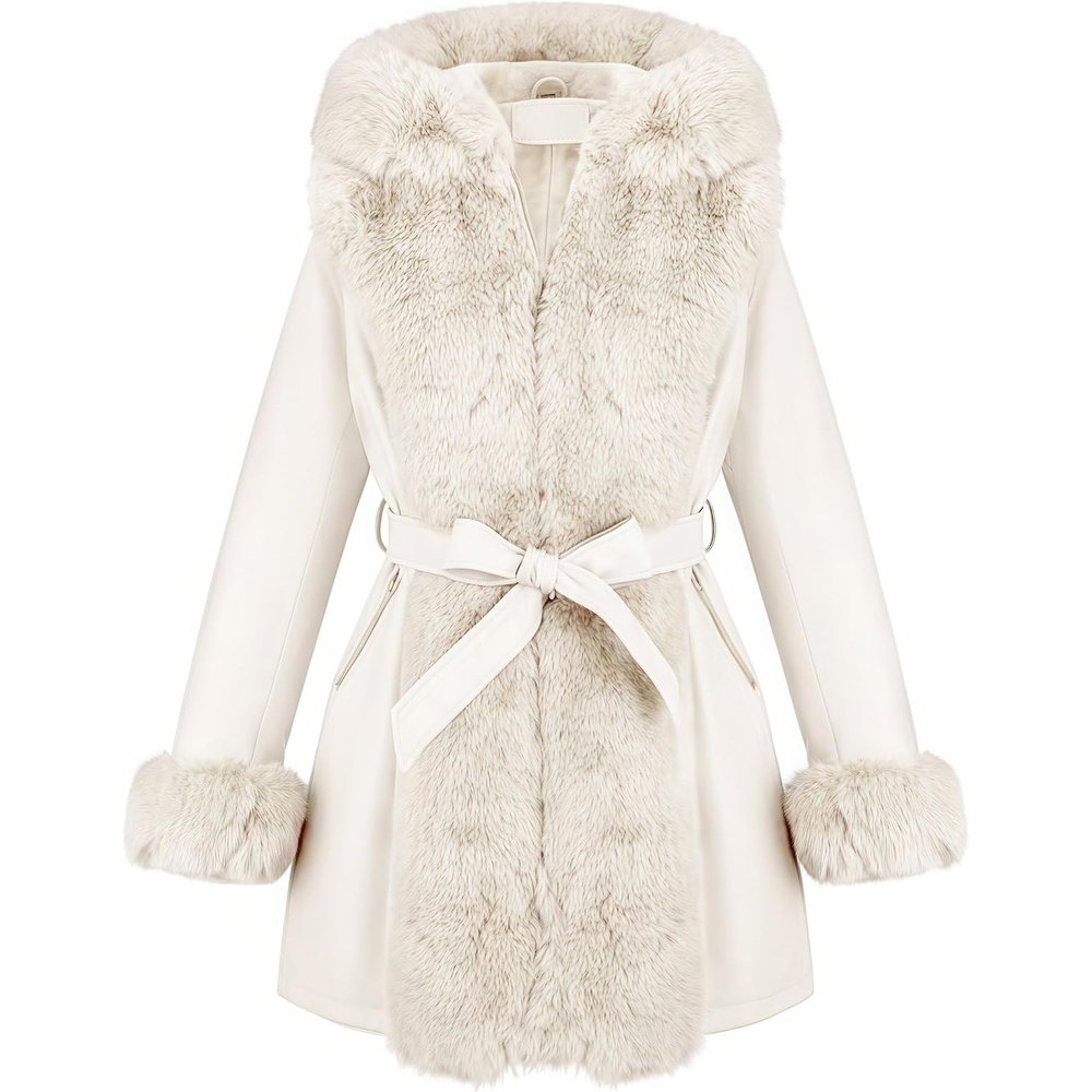 image:imageRISISSIDA Women Fur Lined Faux Leather Jacket Winter CoatWhite