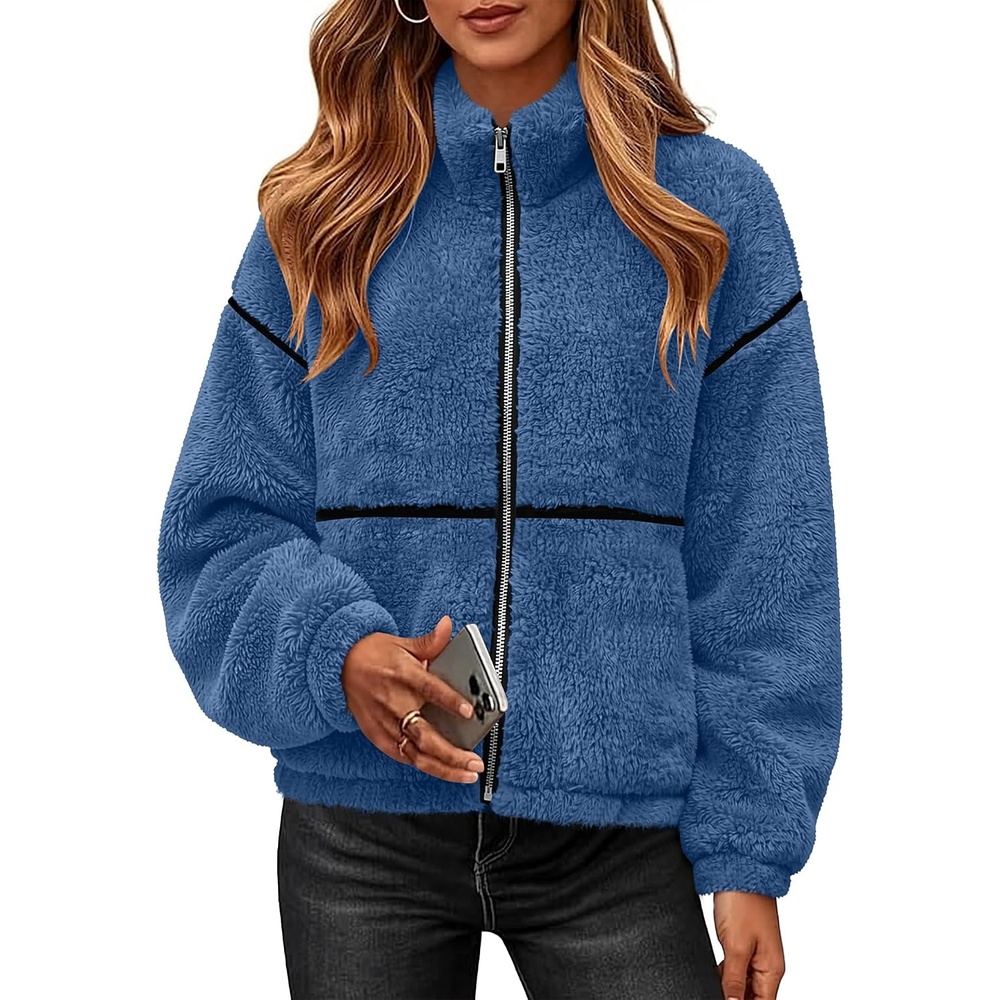 image:imageRapbin Womens Sherpa Fleece Jacket Zip Up Winter CoatsDark Blue