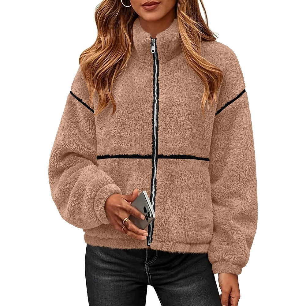 image:imageRapbin Womens Sherpa Fleece Jacket Zip Up Winter CoatsKhaki
