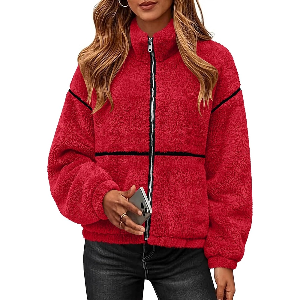 image:imageRapbin Womens Sherpa Fleece Jacket Zip Up Winter CoatsRed