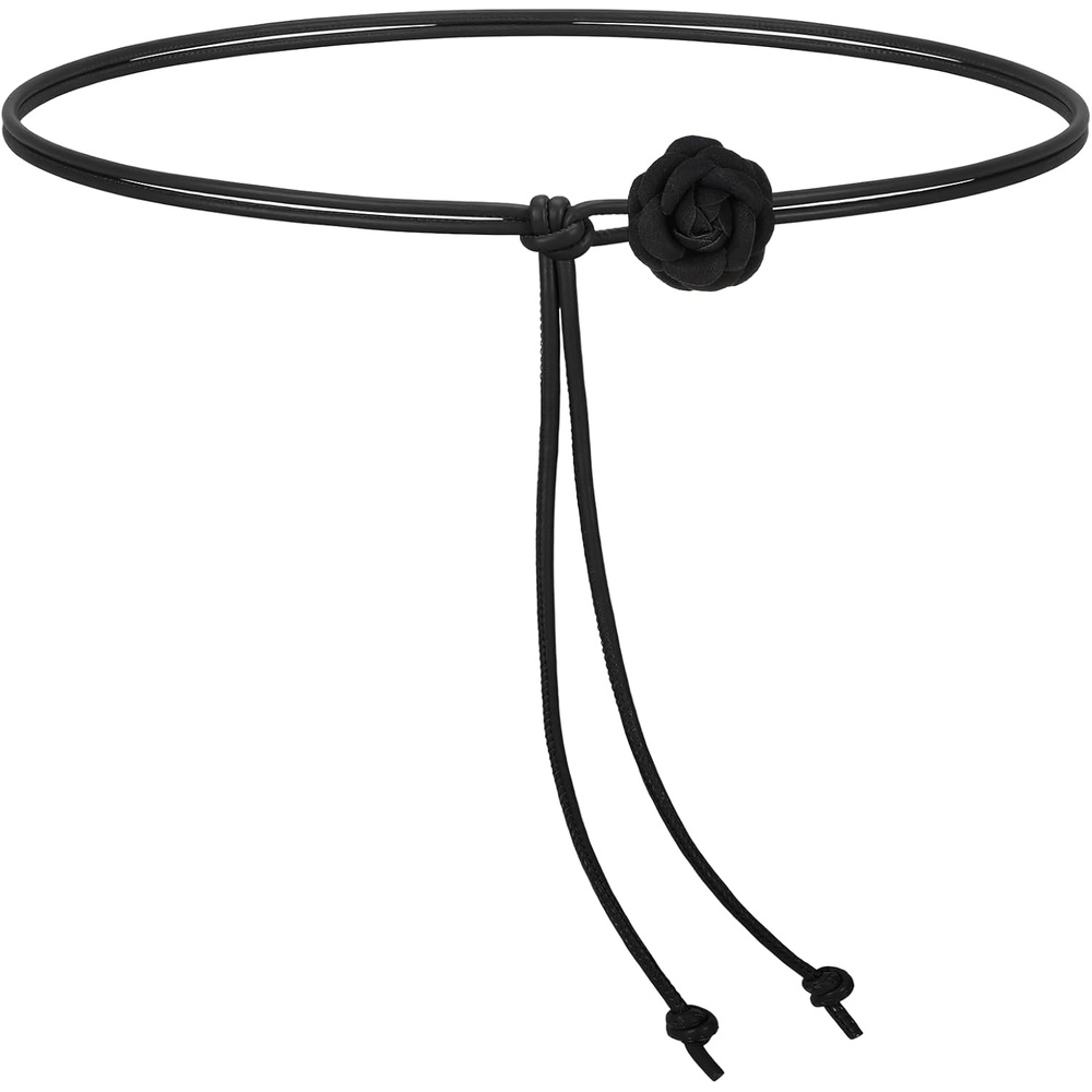 image:imageSANSTHS Knotted Waist Belt for Women Rope Thin Belts for Dresses Pants and CoatsBlackwith Flower Knot