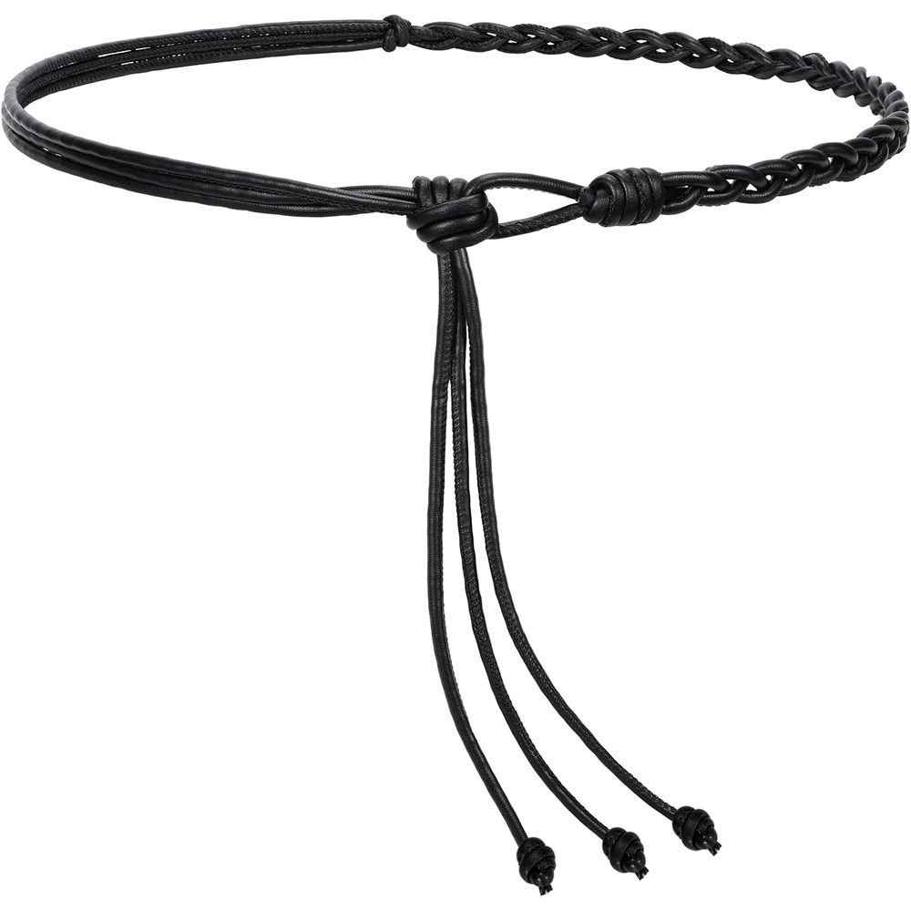 image:imageSANSTHS Knotted Waist Belt for Women Rope Thin Belts for Dresses Pants and CoatsBlackwith Twist Knot