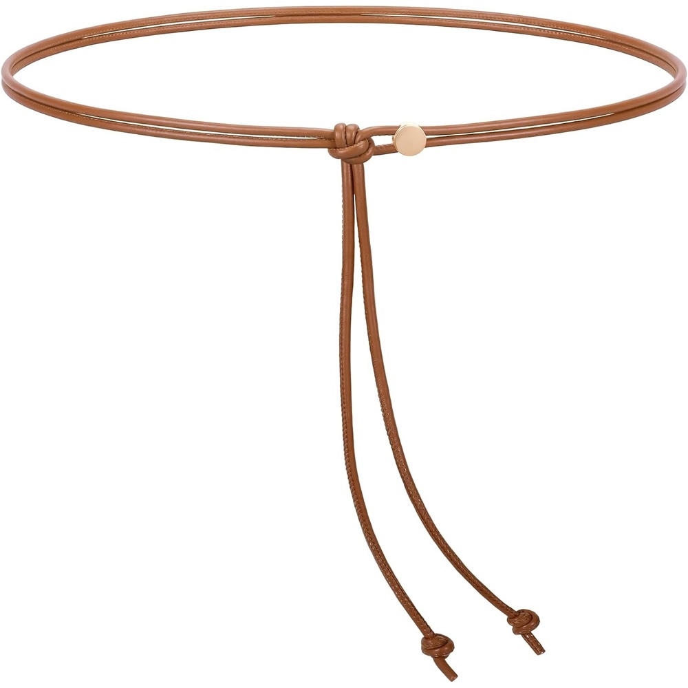 image:imageSANSTHS Knotted Waist Belt for Women Rope Thin Belts for Dresses Pants and CoatsBrownwith Gold Buckle