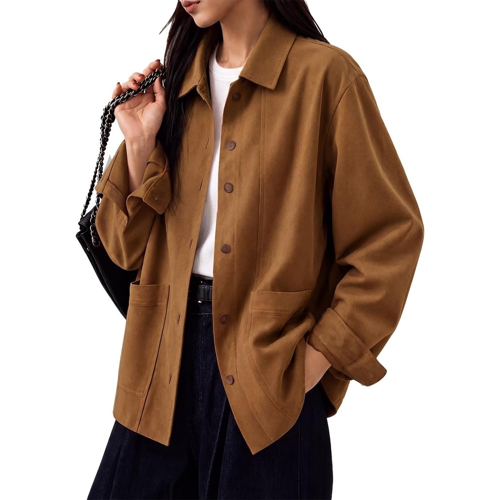image:imageTankaneo Womens Faux Suede Jackets Long Sleeve Fall Oversized CoatBrown