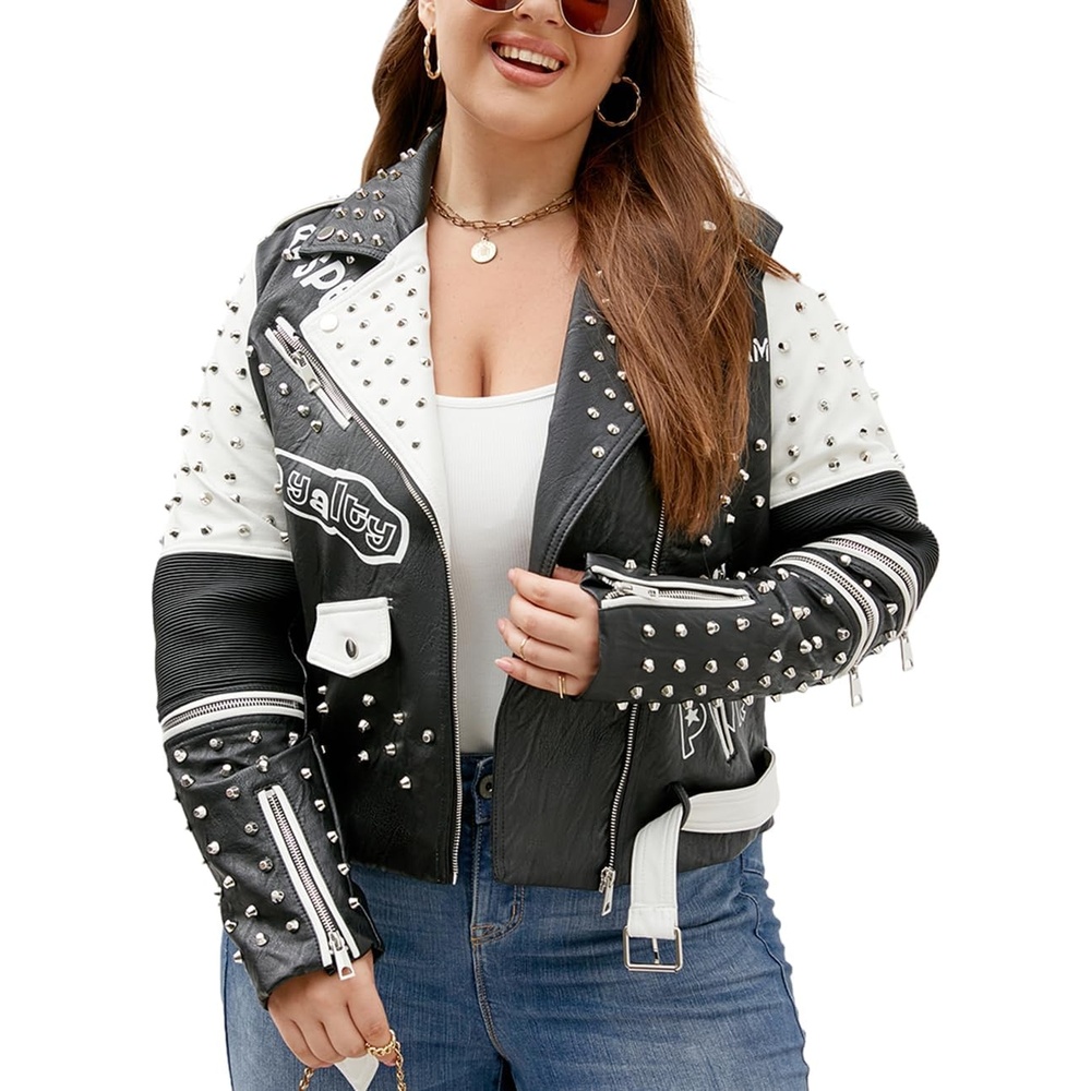 image:imageWomens Plus Size Faux Leather Zip Up Moto Jacket Fashion Coats 1X5XBlack