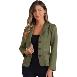 Allegra K Faux Suede Blazer for Women Lapel Collar Button Front Jacket(Army Green)