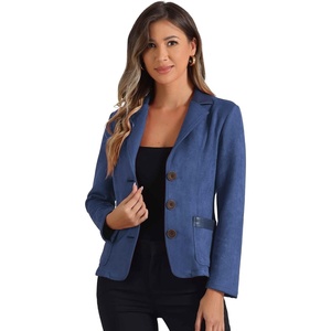 Allegra K Faux Suede Blazer for Women Lapel Collar Button Front Jacket(Dark Blue)