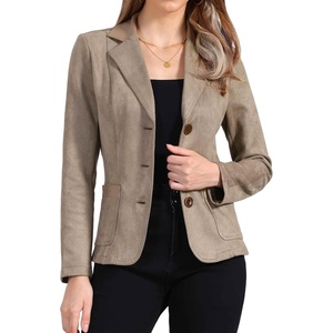 Allegra K Faux Suede Blazer for Women Lapel Collar Button Front Jacket(Desert Tan)