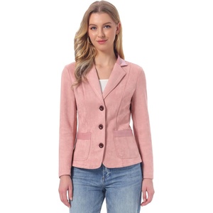 Allegra K Faux Suede Blazer for Women Lapel Collar Button Front Jacket(Grey Pink)