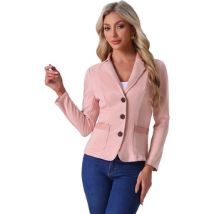 Allegra K Faux Suede Blazer for Women Lapel Collar Button Front Jacket(Pink)