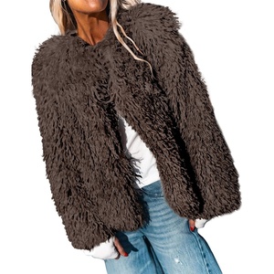 Aoang Women’s Faux Fur Jacket Cropped Fleece Warm Outerwear Winter Coat(Coffee)
