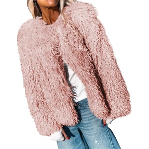 Aoang Women’s Faux Fur Jacket Cropped Fleece Warm Outerwear Winter Coat(Pink)