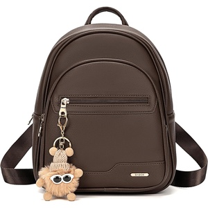 BAGOK Mini Leather Backpack Purse for Women, Small Backpack Purse with Cartoon Charm, Cute Fashion Bag for Girls(A-coffee)