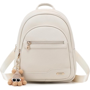 BAGOK Mini Leather Backpack Purse for Women, Small Backpack Purse with Cartoon Charm, Cute Fashion Bag for Girls(A-off White)