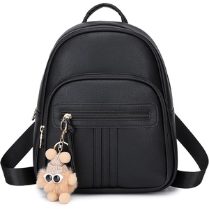 BAGOK Mini Leather Backpack Purse for Women, Small Backpack Purse with Cartoon Charm, Cute Fashion Bag for Girls(B-black)