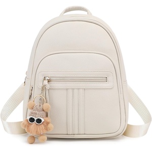 BAGOK Mini Leather Backpack Purse for Women, Small Backpack Purse with Cartoon Charm, Cute Fashion Bag for Girls(B-off White)