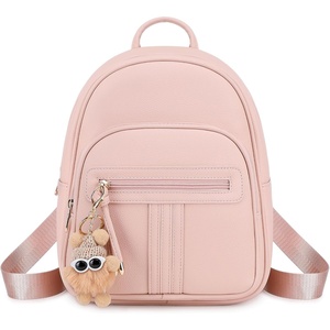 BAGOK Mini Leather Backpack Purse for Women, Small Backpack Purse with Cartoon Charm, Cute Fashion Bag for Girls(B-pink)